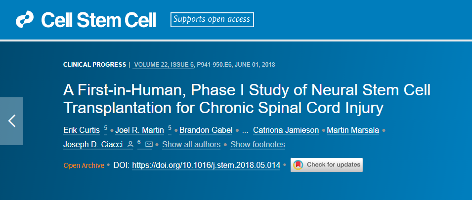 神經(jīng)干細(xì)胞移植治療慢性脊髓損傷的首次人體I期研究