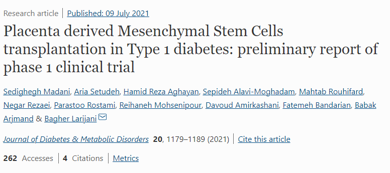 胎盤間充質(zhì)干細(xì)胞移植治療1型糖尿病：1期臨床試驗(yàn)初步報(bào)告