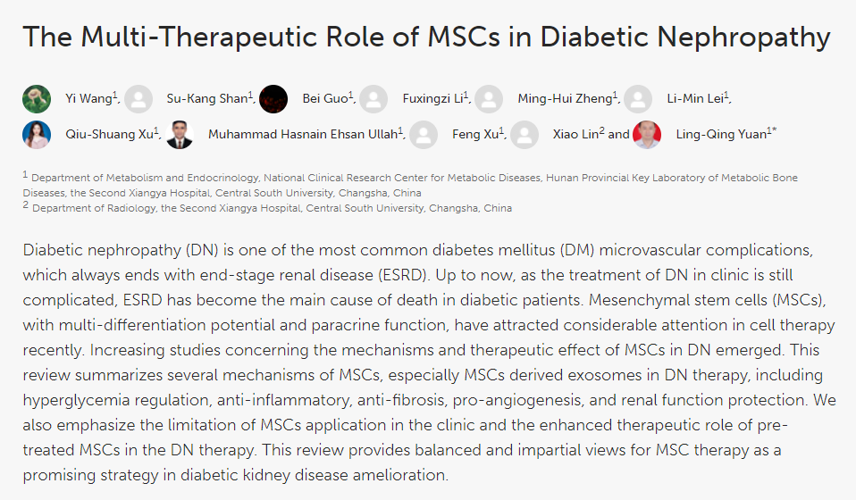 間充質(zhì)干細(xì)胞療法在糖尿病腎病中的多重治療作用