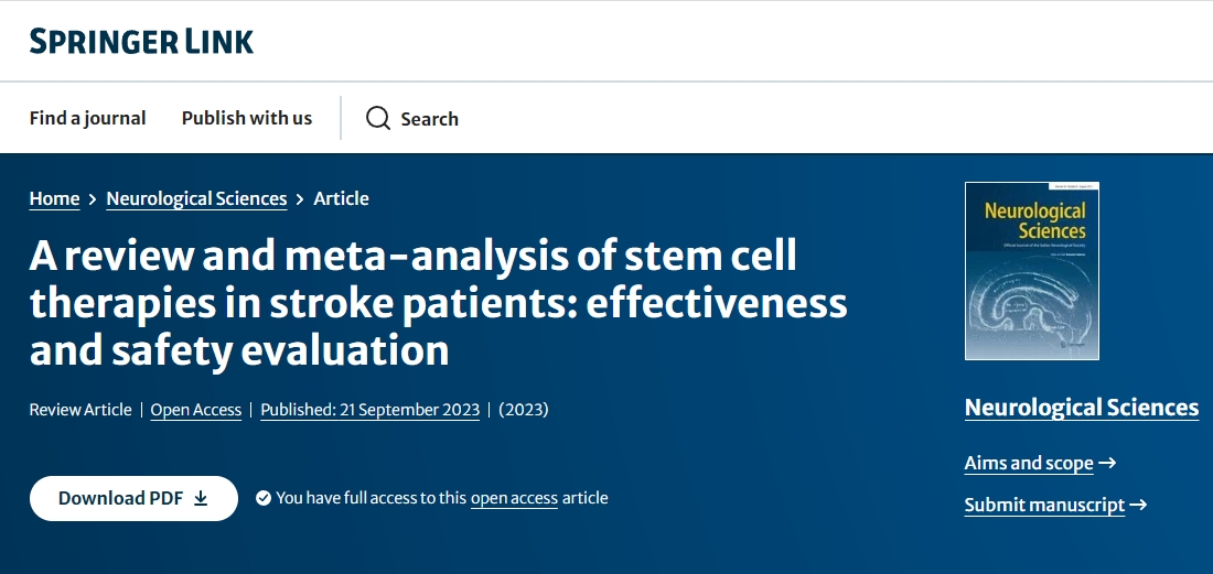 《神經(jīng)科學(xué)》：干細(xì)胞治療中風(fēng)患者的臨床分析：有效性和安全性評(píng)估