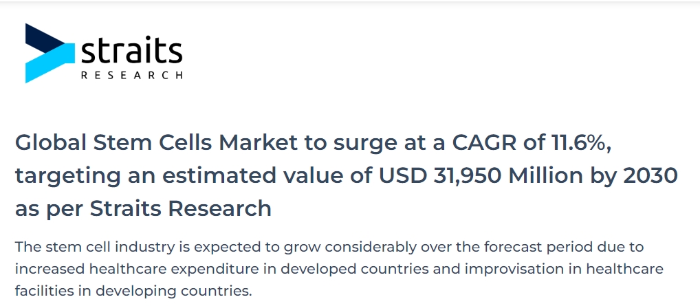全球干細胞市場復(fù)合年增長率將達到11.6%，預(yù)計到2030年價值將達到319.5億美元