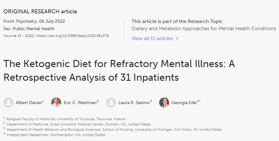 生酮飲食治療難治性精神疾病：31例住院患者的回顧性分析