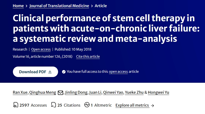 干細胞治療在慢加急性肝衰竭患者中的??臨床表現(xiàn)：系統(tǒng)評價與薈萃分析