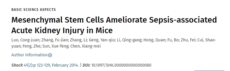 間充質(zhì)干細胞改善小鼠膿毒癥相關(guān)急性腎損傷