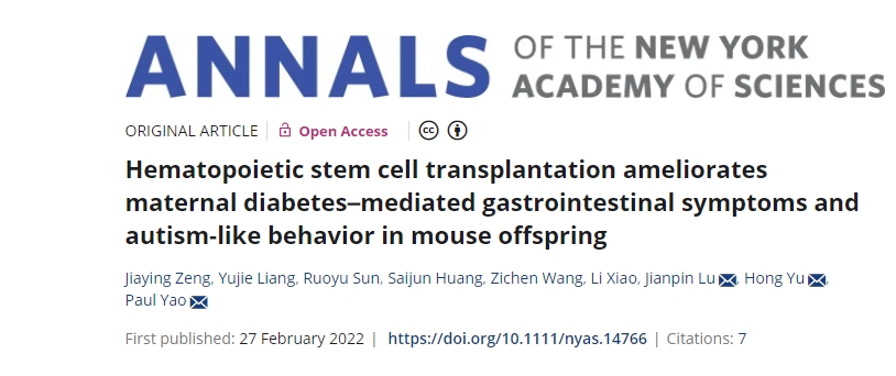 造血干細(xì)胞移植可改善小鼠后代的母體糖尿病介導(dǎo)的胃腸道癥狀和自閉癥樣行為