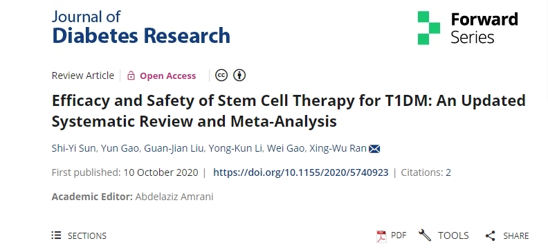 干細胞治療1型糖尿病的療效和安全性：最新的系統(tǒng)評價和薈萃分析