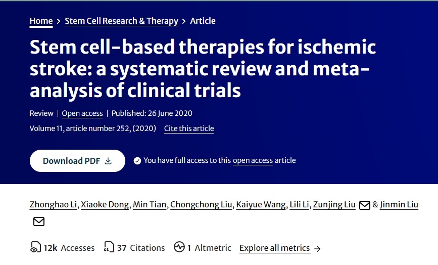 基于干細胞的缺血性中風(fēng)治療：臨床試驗的系統(tǒng)評價和薈萃分析