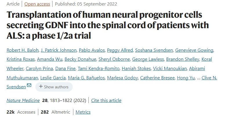 將分泌 GDNF 的人類神經(jīng)祖細胞移植到 ALS 患者的脊髓中：一項 1/2a 期臨床試驗