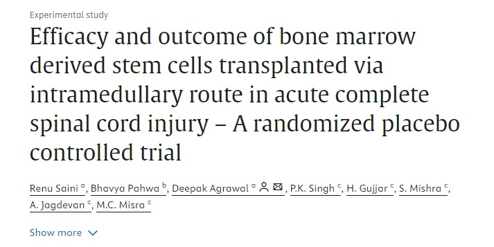 骨髓干細胞經(jīng)髓內(nèi)移植治療急性完全性脊髓損傷的療效和結(jié)果——一項隨機安慰劑對照試驗