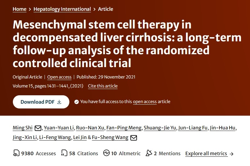 間充質干細胞治療失代償性肝硬化：隨機對照臨床試驗的長期隨訪分析