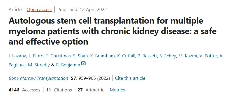 自體干細胞移植治療患有慢性腎病的多發(fā)性骨髓瘤患者：一種安全有效的選擇