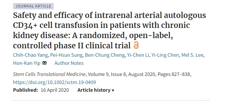 慢性腎臟病患者腎動脈自體 CD34+ 細胞輸注的安全性和有效性：一項隨機、開放標(biāo)簽、對照的 II 期臨床試驗