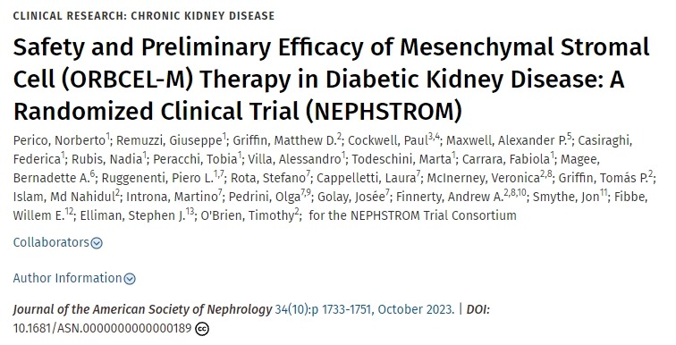間充質(zhì)基質(zhì)細(xì)胞 (ORBCEL-M) 治療糖尿病腎病的安全性和初步療效：一項(xiàng)隨機(jī)臨床試驗(yàn) (NEPHSTROM)