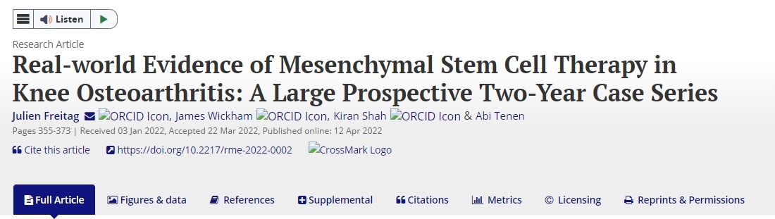 間充質(zhì)干細(xì)胞治療膝骨關(guān)節(jié)炎的真實(shí)世界證據(jù)：一項(xiàng)為期兩年的大型前瞻性病例系列