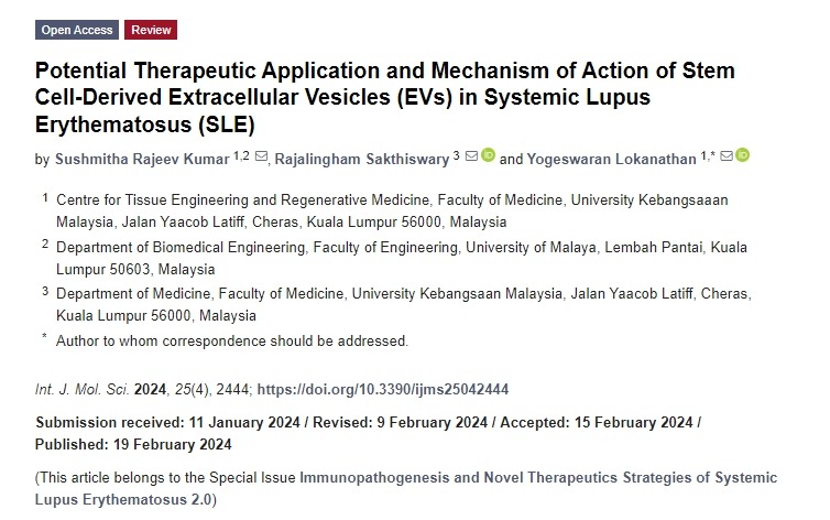 干細胞來源的細胞外囊泡（EVs）在系統(tǒng)性紅斑狼瘡（SLE）中的潛在治療應用和作用機制