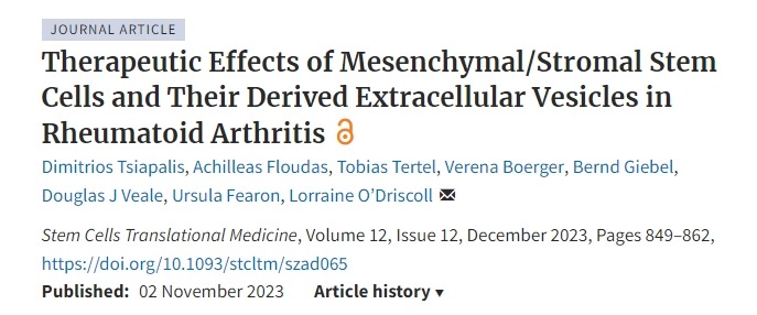 間充質(zhì)/基質(zhì)干細胞及其衍生的細胞外囊泡對類風濕關(guān)節(jié)炎的治療作用