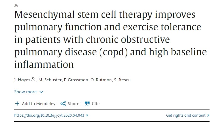 間充質干細胞療法可改善慢性阻塞性肺病 (copd) 和高基線炎癥患者的肺功能和運動耐受性
