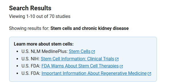 clinicaltrials.gov網(wǎng)站上注冊的有關(guān)干細(xì)胞治療慢性腎病臨床研究項目有70項