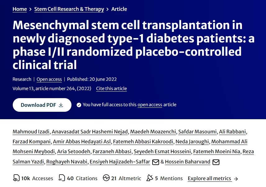 新診斷的 1 型糖尿病患者的間充質干細胞移植：一項 I/II 期隨機安慰劑對照臨床試驗