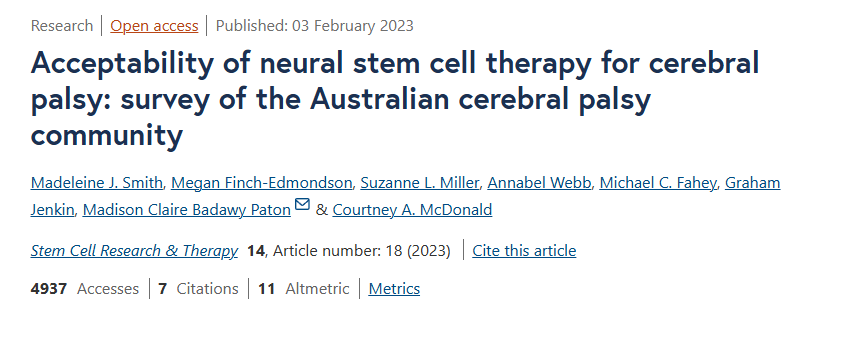 神經(jīng)干細(xì)胞療法治療腦癱的可接受性：澳大利亞腦癱社區(qū)調(diào)查