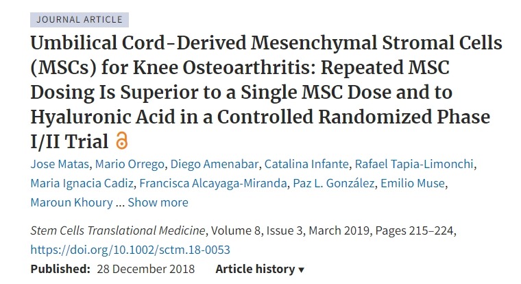 臍帶來(lái)源的間充質(zhì)基質(zhì)細(xì)胞 (MSC) 治療膝關(guān)節(jié)骨關(guān)節(jié)炎