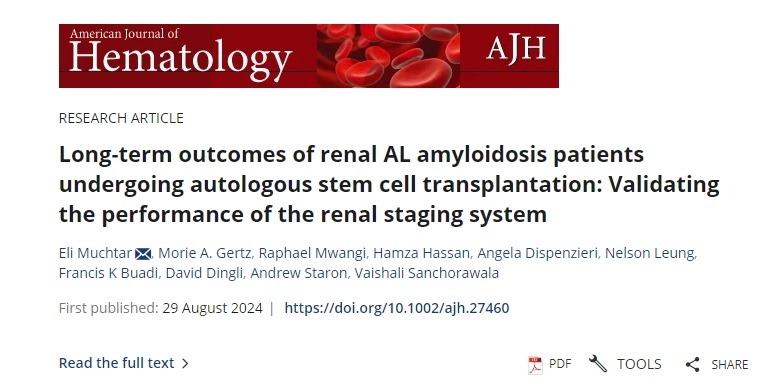接受自體干細胞移植的腎AL淀粉樣變性患者的長期結(jié)果：驗證腎臟分期系統(tǒng)的性能