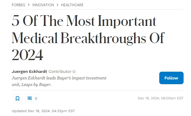 《福布斯》發(fā)布2024年最重要的5項醫(yī)學突破