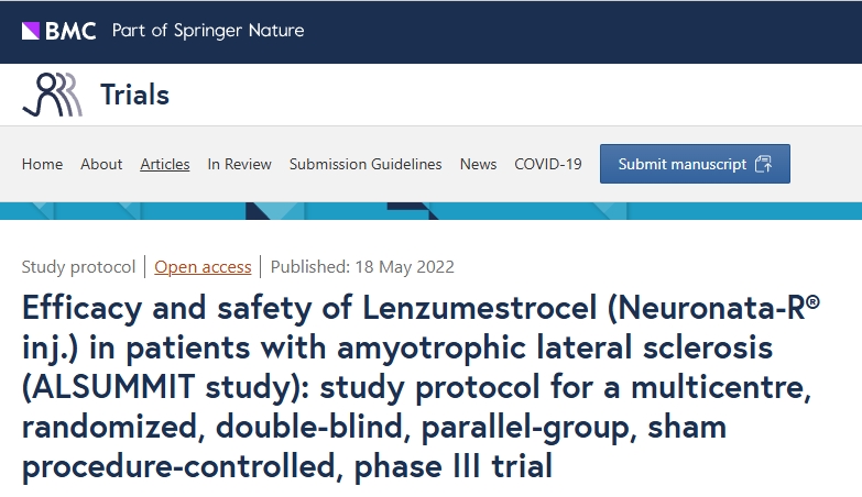 肌萎縮側(cè)索硬化癥患者使用 Lenzumestrocel（Neuronata-R? inj.）的療效和安全性（ALSUMMIT 研究）：多中心、隨機(jī)、雙盲、平行組、假手術(shù)對照 III 期試驗的研究方案